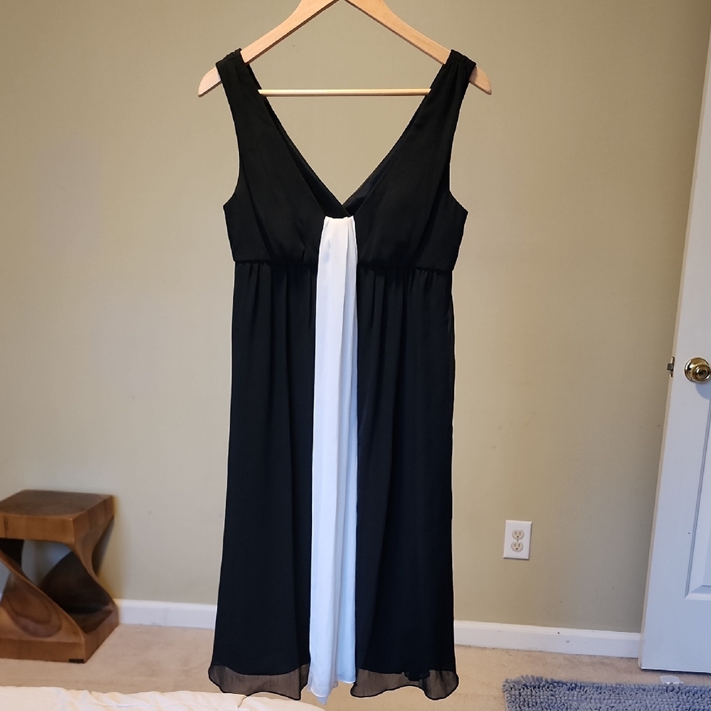 MaxandCleo Black and White V-Neck Midi Dress